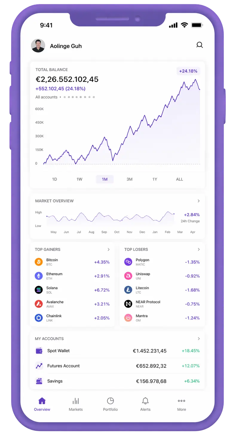 Vivanellion mobile app showing portfolio overview